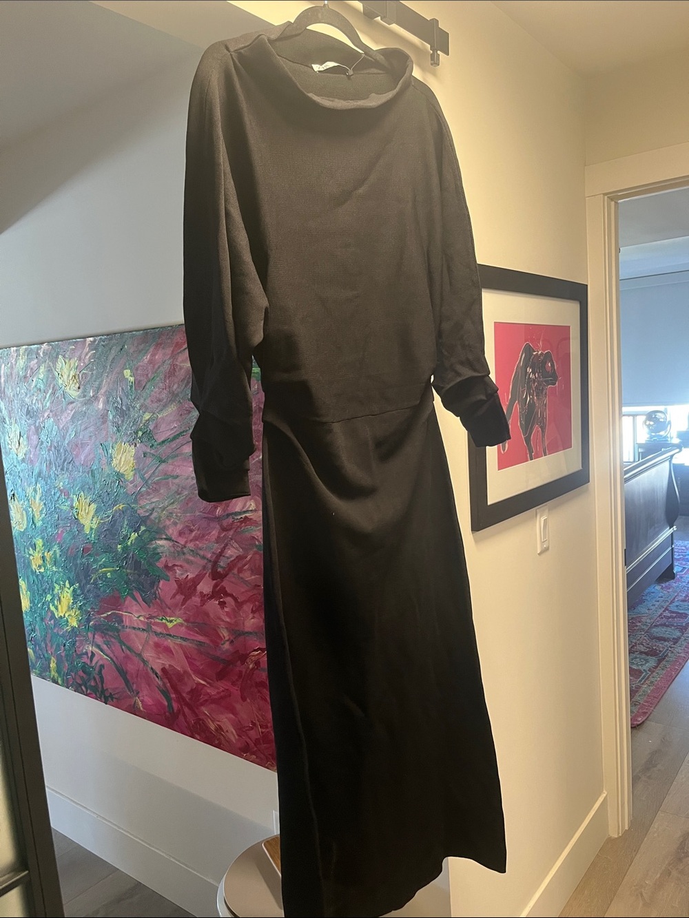 🆕🖤🖤🖤Zara Black Long Sleeve Maxi Dress with Draped Neck